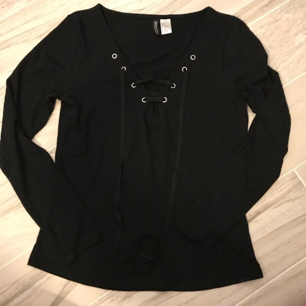 Black lace up shirt